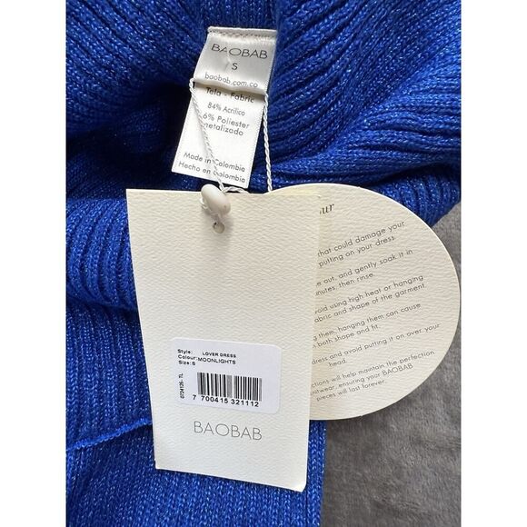 NWT Baobab Blue Knit Lover Dress Sleeveless High Neck Maxi Gown Size Small - Picture 9 of 10
